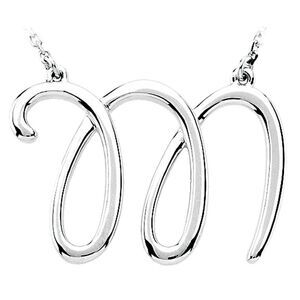 14k White Gold, Olivia Collection, Medium Script Initial M Necklace